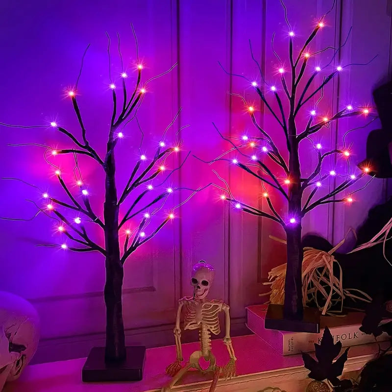 GlowHaunt LED Halloween Birkenbaum | Stimmungslicht | Leuchtende Deko in Orange & Lila