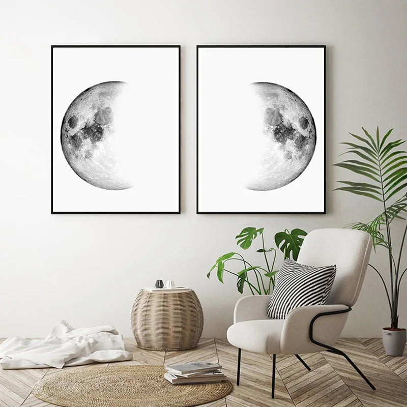 LunaNova Wandbild | Mondphasen Leinwand | Stilvolle Wanddekoration | Astronomisches Kunstwerk