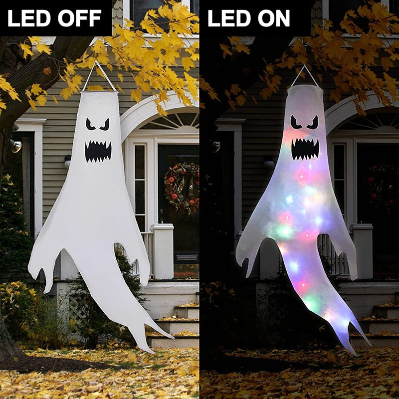 SpookGlow LED Halloween Dekoration | Hängender Geist | Partydeko | Indoor & Outdoor | Gruselige Lampe