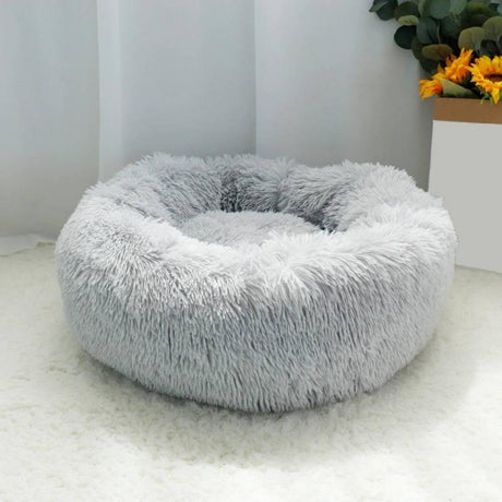 PawNest Beruhigendes Donut-Katzenbett | Rundes Plüsch Nest | Stresslindernd & Gemütlich | Perfekt für Katzen & kleine Hunde