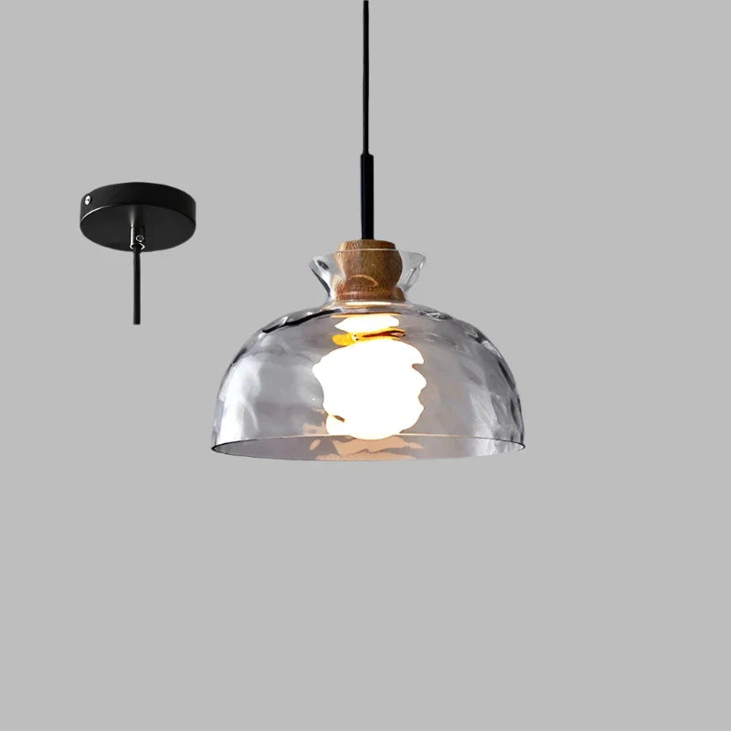 RippleWood Glas Pendelleuchte mit Holz | Modernes Design | Elegante Hängelampe | Nachhaltige Beleuchtung