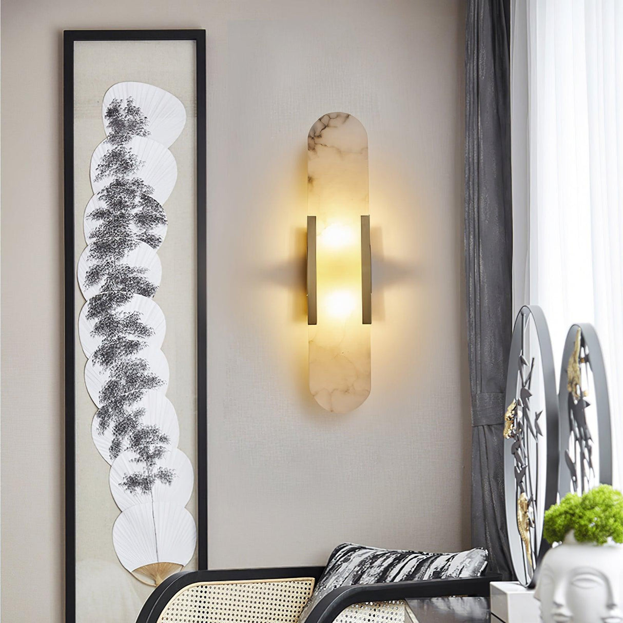 LumaSerene Langgestreckte Alabaster Wandleuchte | Modernes Design | Elegante Beleuchtung | Energieeffizient