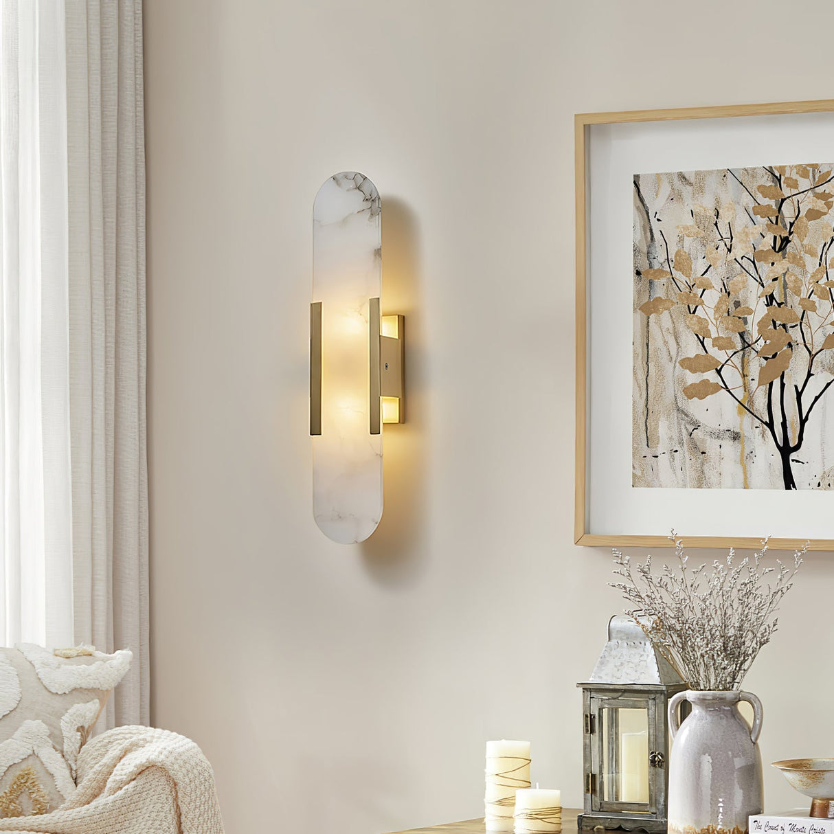 LumaSerene Langgestreckte Alabaster Wandleuchte | Modernes Design | Elegante Beleuchtung | Energieeffizient
