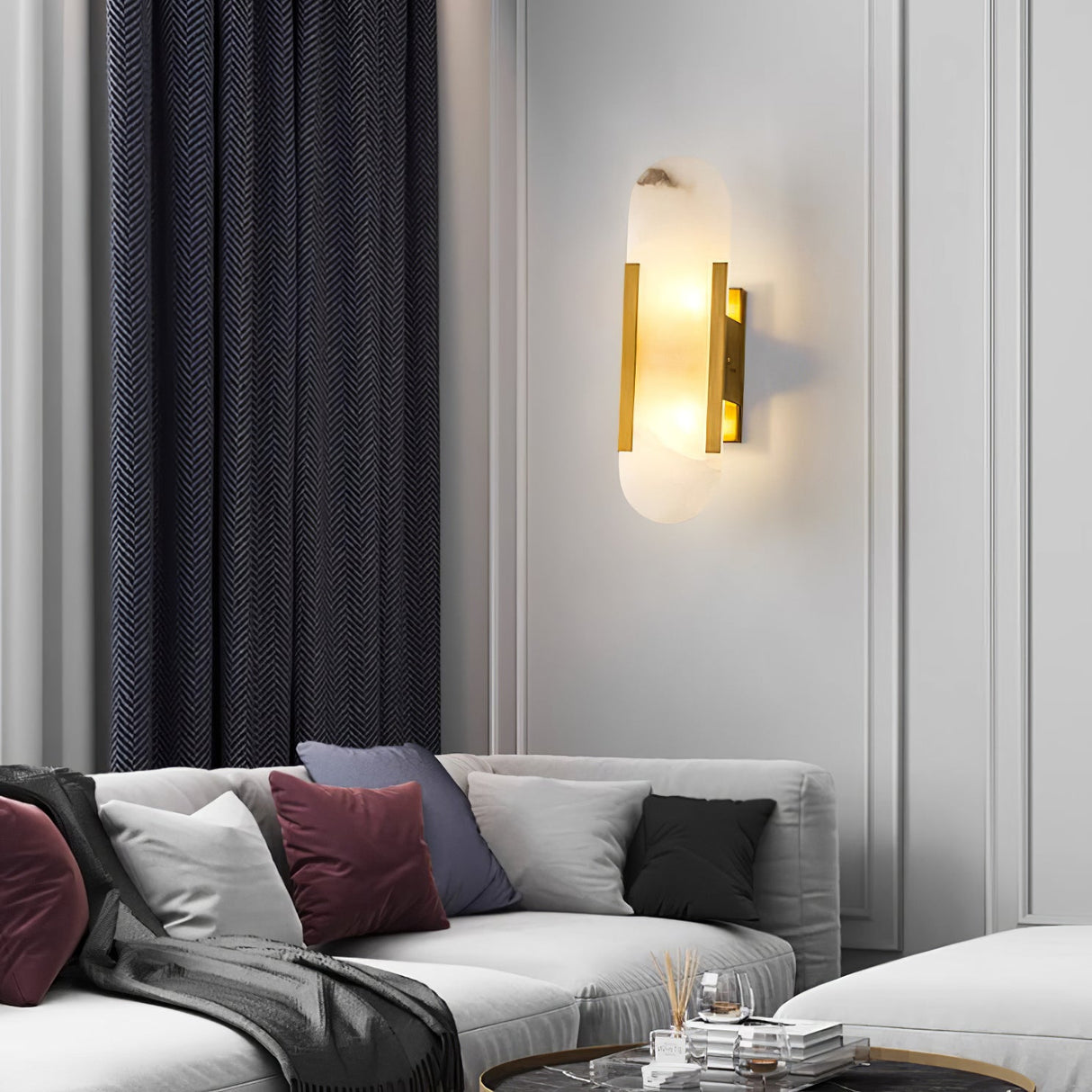 LumaSerene Langgestreckte Alabaster Wandleuchte | Modernes Design | Elegante Beleuchtung | Energieeffizient