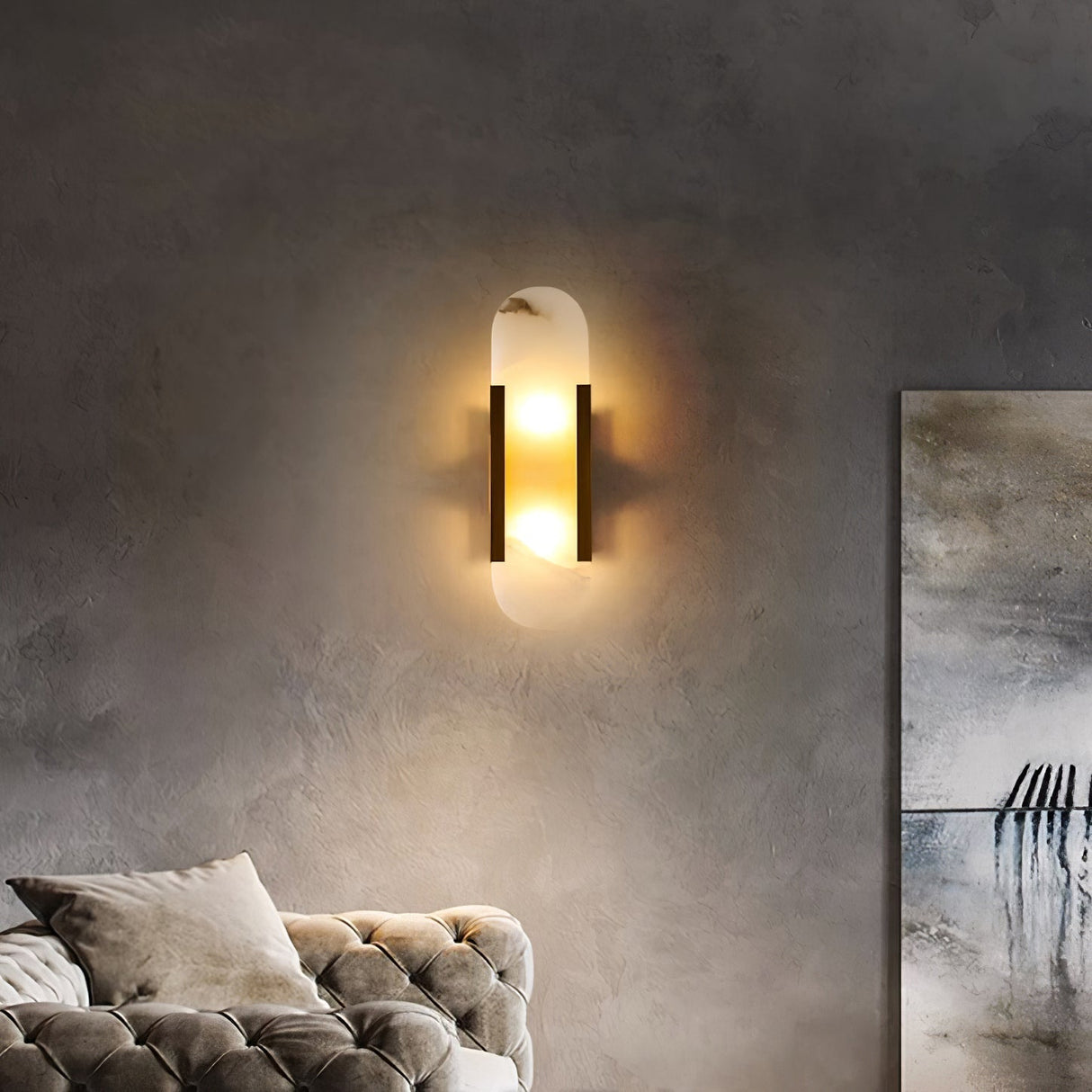 LumaSerene Langgestreckte Alabaster Wandleuchte | Modernes Design | Elegante Beleuchtung | Energieeffizient