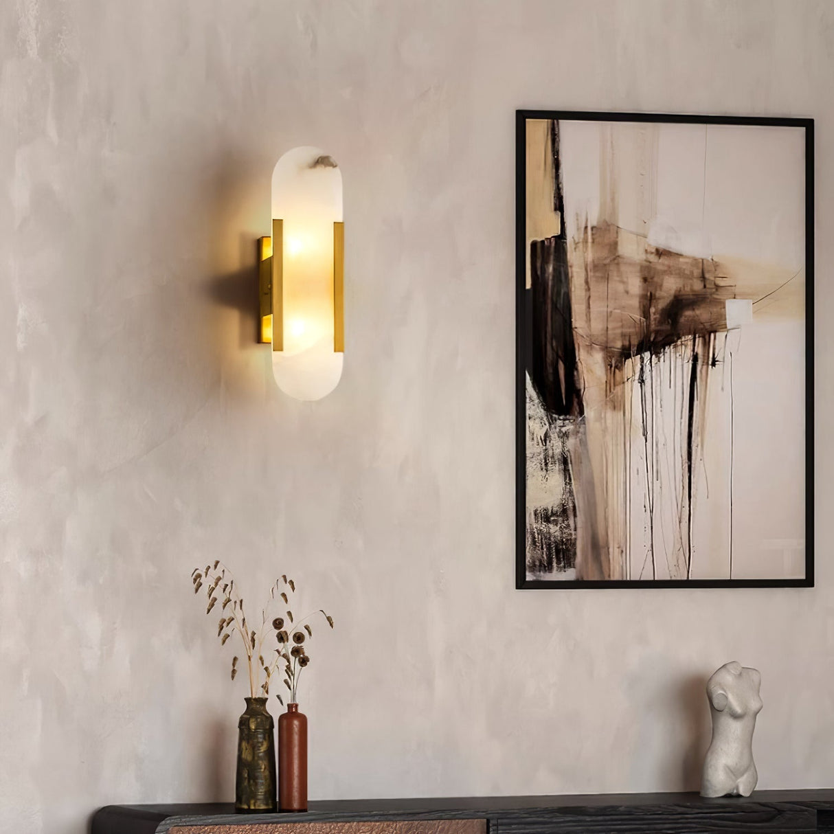 LumaSerene Langgestreckte Alabaster Wandleuchte | Modernes Design | Elegante Beleuchtung | Energieeffizient