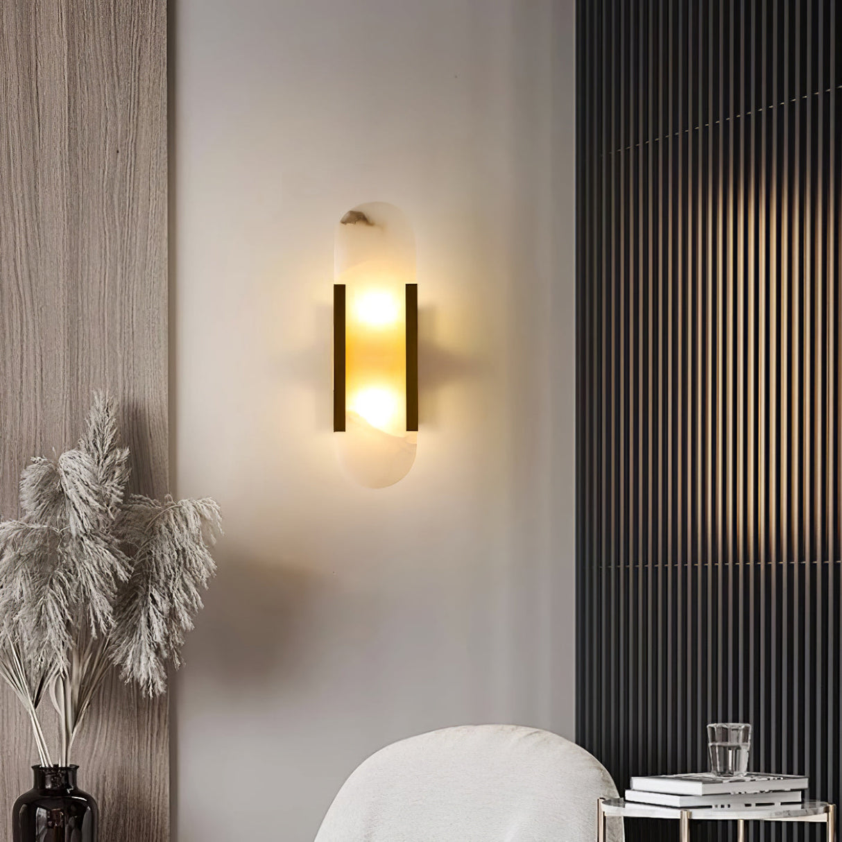 LumaSerene Langgestreckte Alabaster Wandleuchte | Modernes Design | Elegante Beleuchtung | Energieeffizient