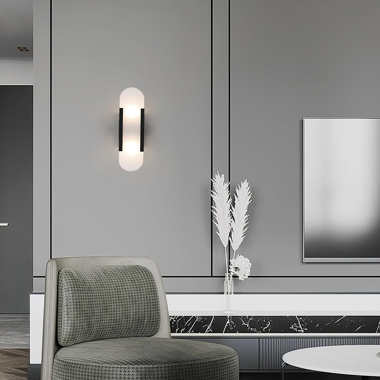 LumaSerene Langgestreckte Alabaster Wandleuchte | Modernes Design | Elegante Beleuchtung | Energieeffizient