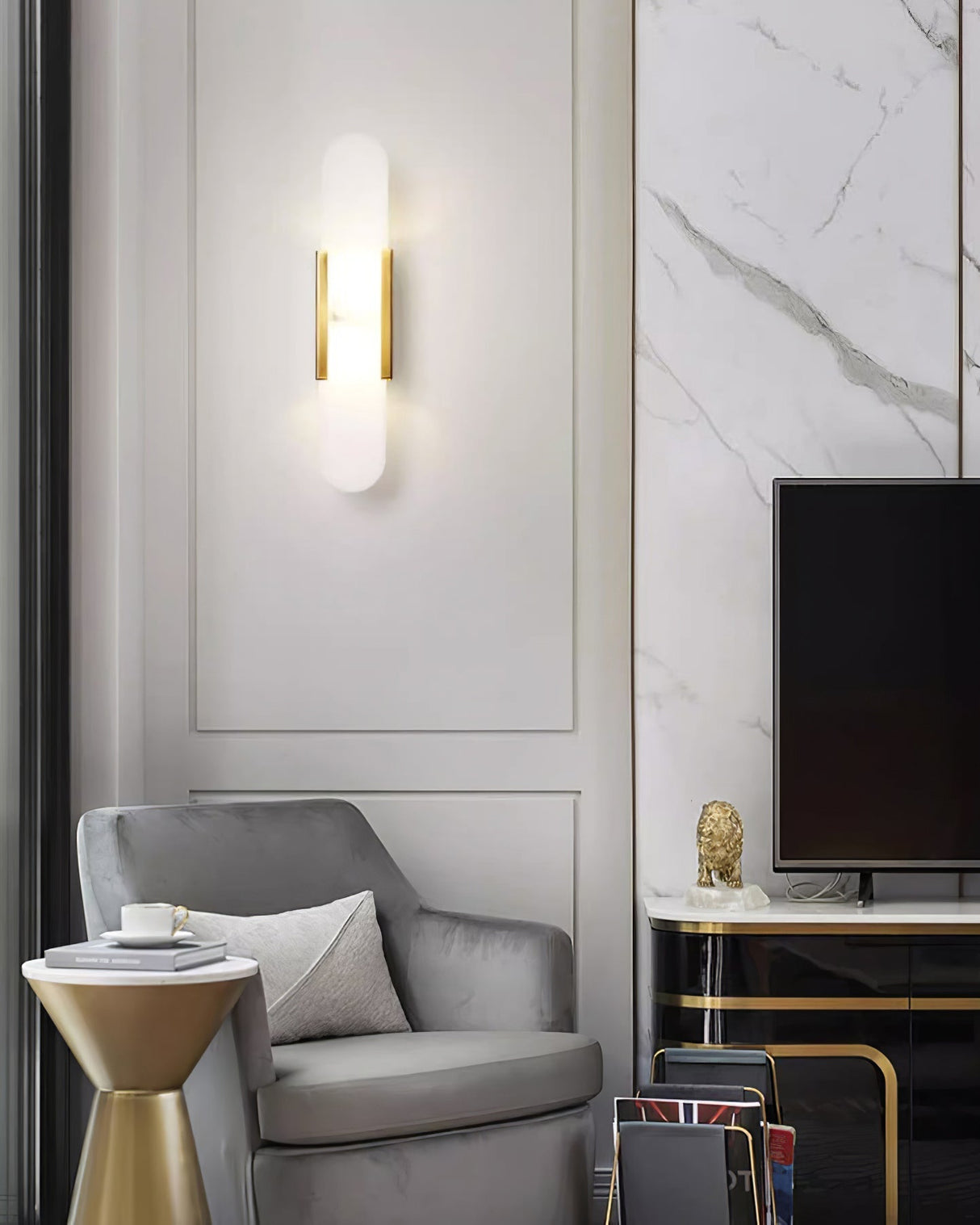 LumaSerene Langgestreckte Alabaster Wandleuchte | Modernes Design | Elegante Beleuchtung | Energieeffizient