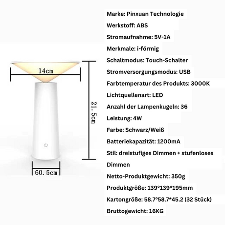 GlowNova Kabellose LED Tischlampe | Tragbare Leuchte | Dimmbares Stimmungslicht | Modernes Design für Innen und Außen