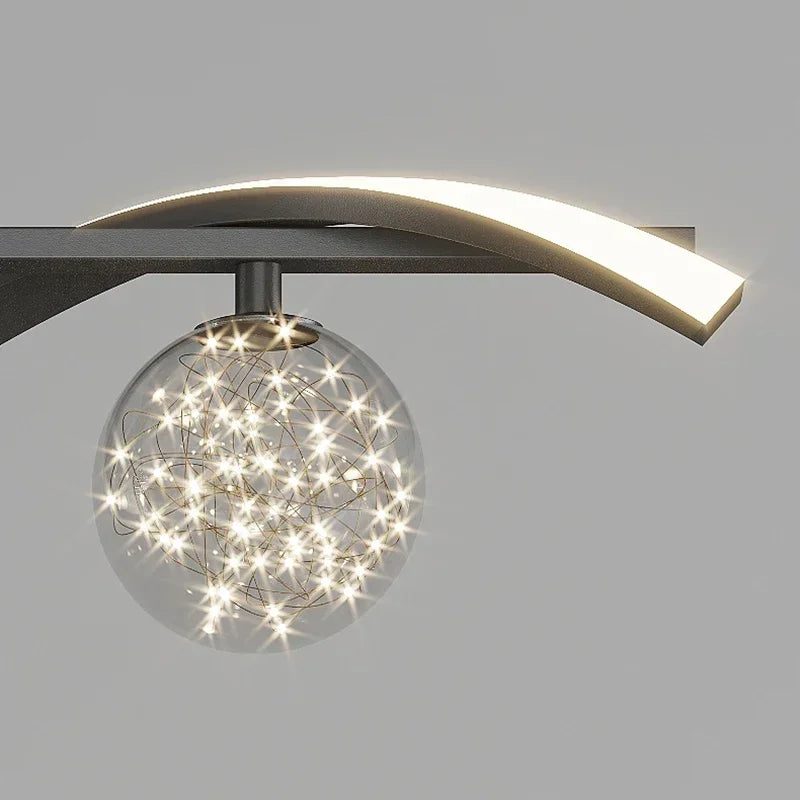 OrbGlow Schwarz-Gold LED Pendelleuchte | Glaskugel Kronleuchter | Innenbeleuchtung | Dekoration
