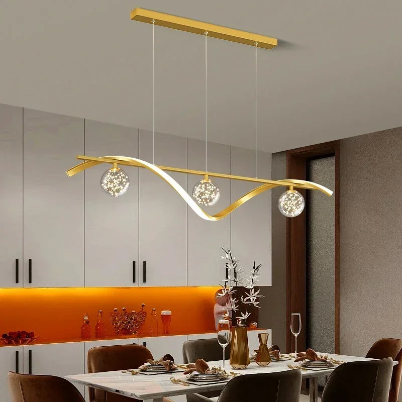 OrbGlow Schwarz-Gold LED Pendelleuchte | Glaskugel Kronleuchter | Innenbeleuchtung | Dekoration