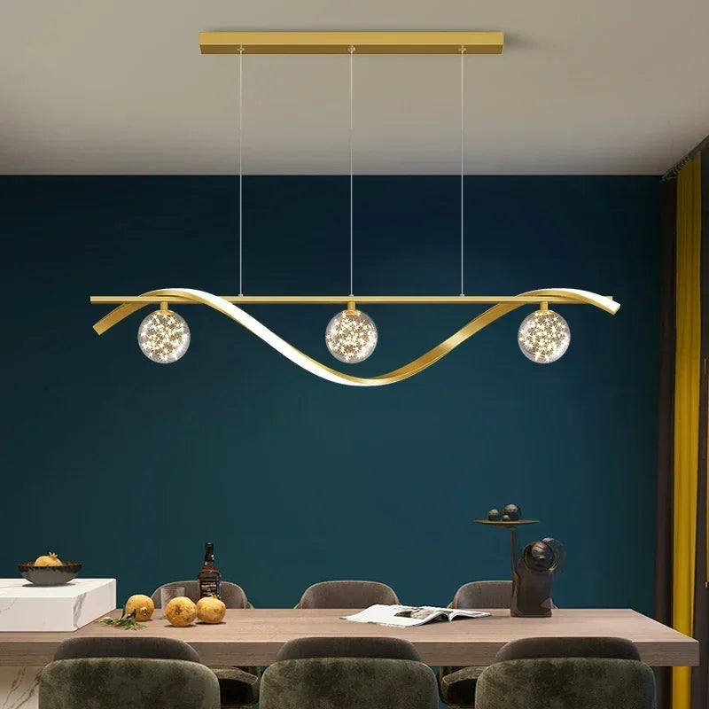 OrbGlow Schwarz-Gold LED Pendelleuchte | Glaskugel Kronleuchter | Innenbeleuchtung | Dekoration