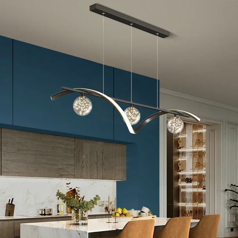 OrbGlow Schwarz-Gold LED Pendelleuchte | Glaskugel Kronleuchter | Innenbeleuchtung | Dekoration