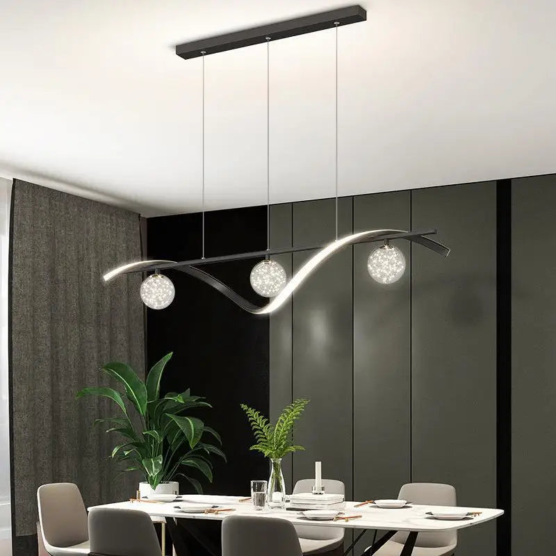 OrbGlow Schwarz-Gold LED Pendelleuchte | Glaskugel Kronleuchter | Innenbeleuchtung | Dekoration