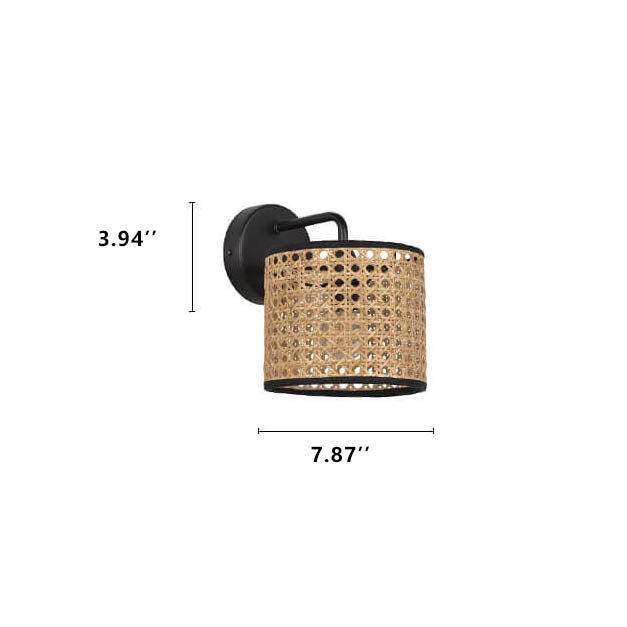 Ravelle Rattan Wandlampe | Modernes Webdesign | Trommelform | Stimmungsvolle Beleuchtung für Zuhause