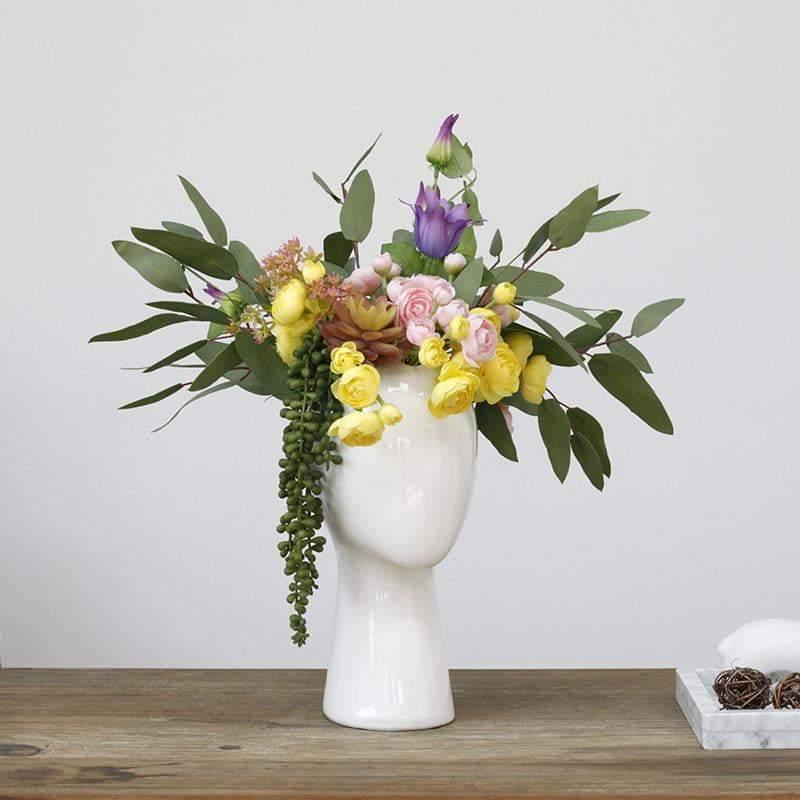 FloraMind Kopf-Blumenvasen Design | Modern & Stilvoll | Weiß & Schwarz | Perfekt für Inneneinrichtung