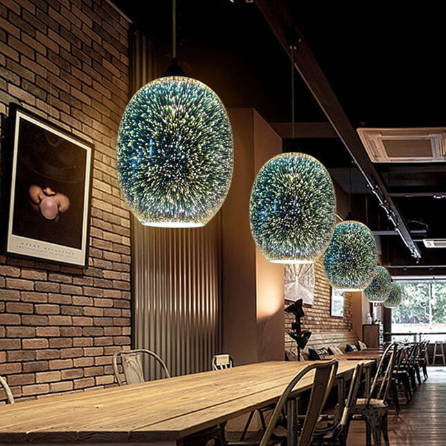 CelestaFlare Kreative 3D-Feuerwerk-Pendelleuchte | Glasdesign | Modernes Stimmungslicht | Dekorative Hängelampe für Zuhause