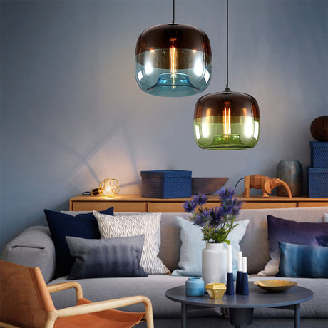 ColorSphere Retro Design Pendelleuchte aus Glas | Bunt | Vintage Look | E27 Fassung | Dekolampe für Wohnzimmer