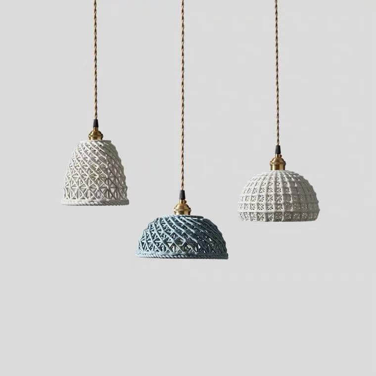 PorceLume Japanische Porzellan-Pendelleuchte | Modernes Design | 1-Licht Kuppel | Handgefertigte Lichtkunst