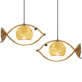FishLoom Kreative Pendelleuchte | Fischform aus Hanfseil & Weidengeflecht | 1-flammige LED-Hängeleuchte | Rustikale Deko