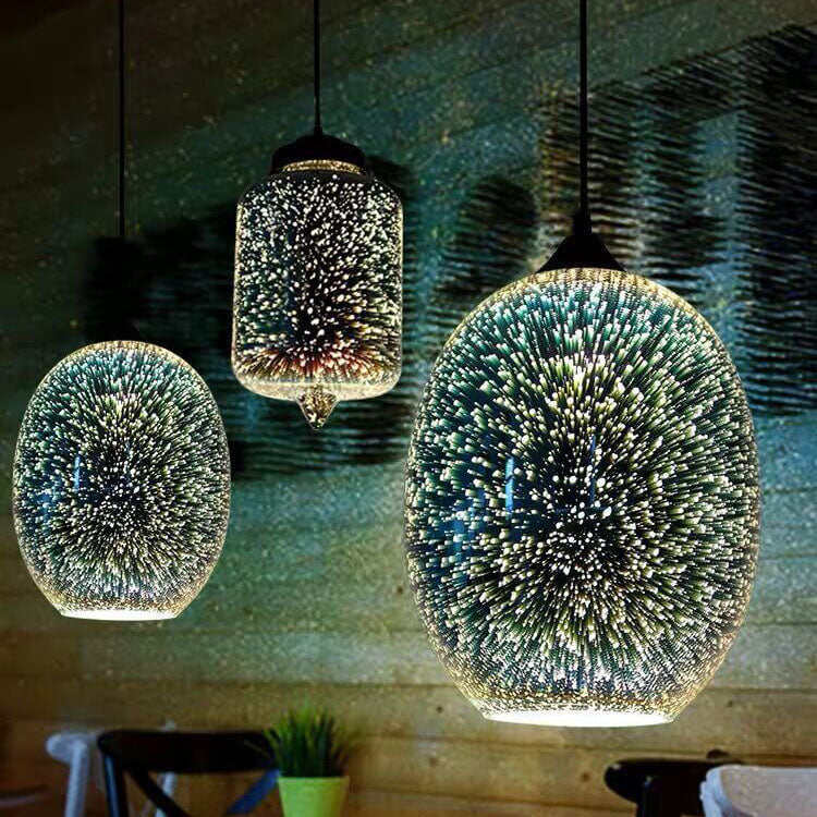 CelestaFlare Kreative 3D-Feuerwerk-Pendelleuchte | Glasdesign | Modernes Stimmungslicht | Dekorative Hängelampe für Zuhause