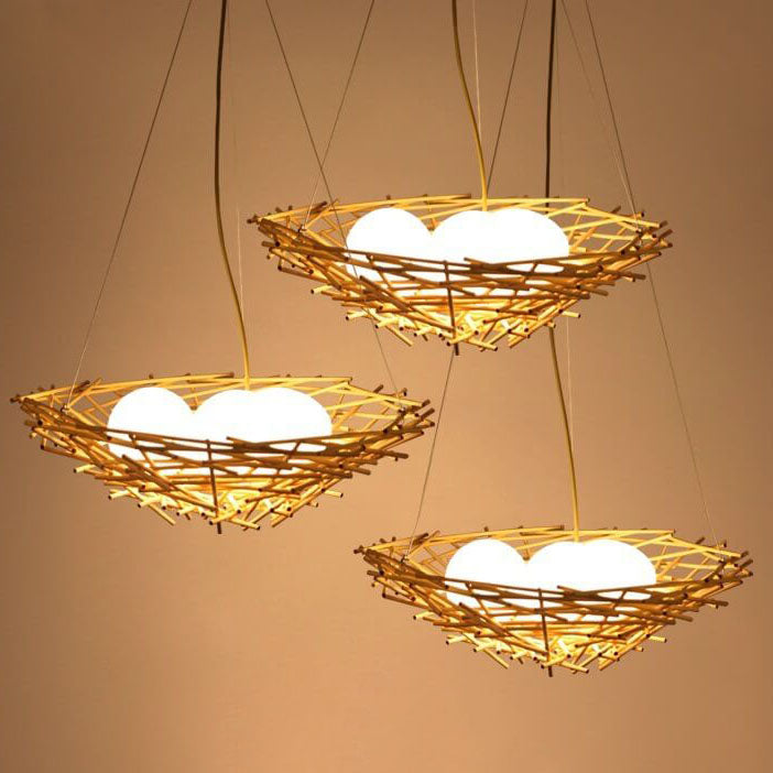 RavaNest Rattan Kronleuchter | Handgewebtes Design | 2- oder 3-flammig | Natürliche Eleganz | Hängeleuchte