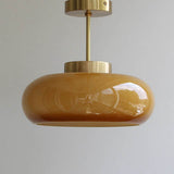RetroLuxe Messing Deckenleuchte mit Gelbem Glas | Vintage Design | Semi-Flush Mount | Wohnraumbeleuchtung