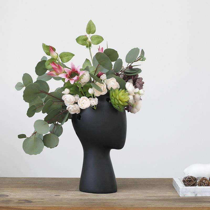FloraMind Kopf-Blumenvasen Design | Modern & Stilvoll | Weiß & Schwarz | Perfekt für Inneneinrichtung
