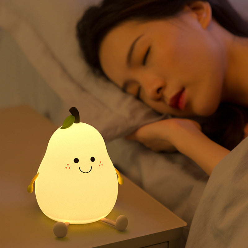 Pearlum Kreative LED Nachtlampe | Silikon Birnenform | USB-Tischleuchte | Sieben Farben Stimmungslicht