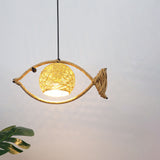 FishLoom Kreative Pendelleuchte | Fischform aus Hanfseil & Weidengeflecht | 1-flammige LED-Hängeleuchte | Rustikale Deko