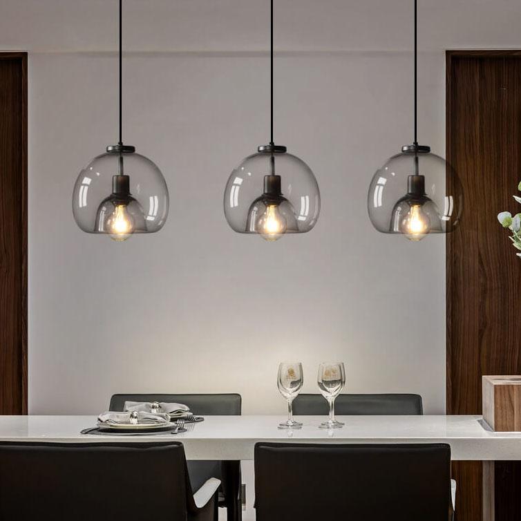 GlassGleam Handgeblasene Glas Pendelleuchte | Rauchgrau | Minimalistisches Design für Wohn- und Esszimmer