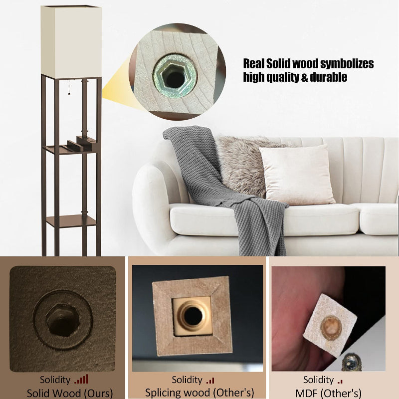 ShelfLoom Stehlampe mit Regalen | Regal-Stehlampen aus Massivholz | Mit 2 USB-Ladeports & Steckdose | Für Schlafzimmer & Wohnzimmer