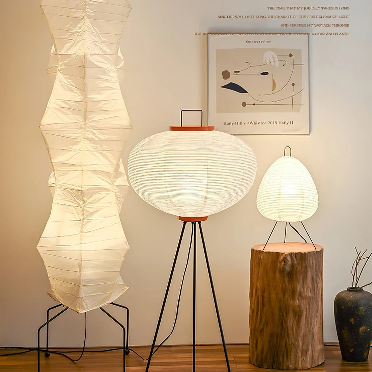 SereniLum Reispapier Stehlampe | Minimalistisches Design | Warmweißes LED-Licht | Nachhaltige Deko für Zuhause