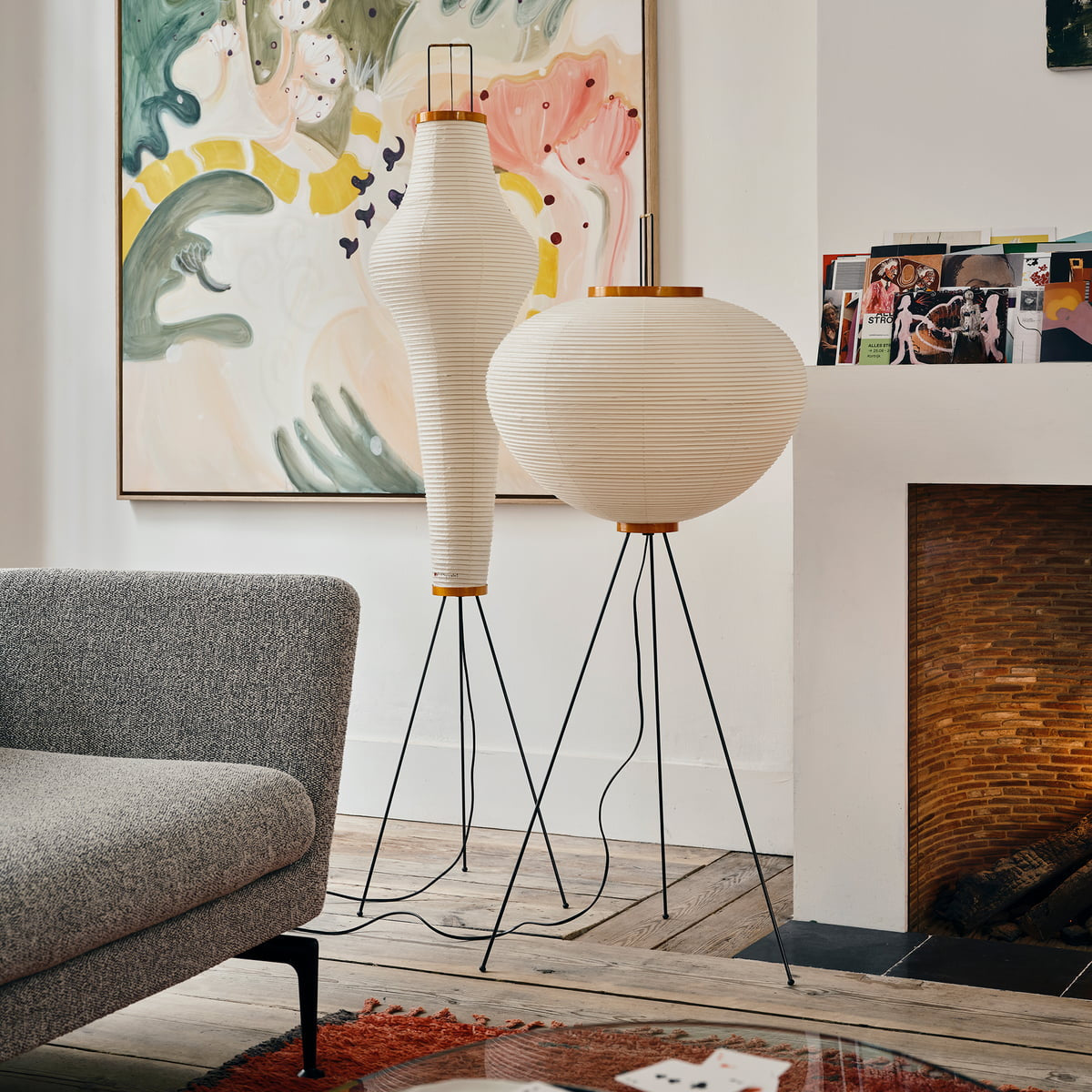 SereniLum Reispapier Stehlampe | Minimalistisches Design | Warmweißes LED-Licht | Nachhaltige Deko für Zuhause