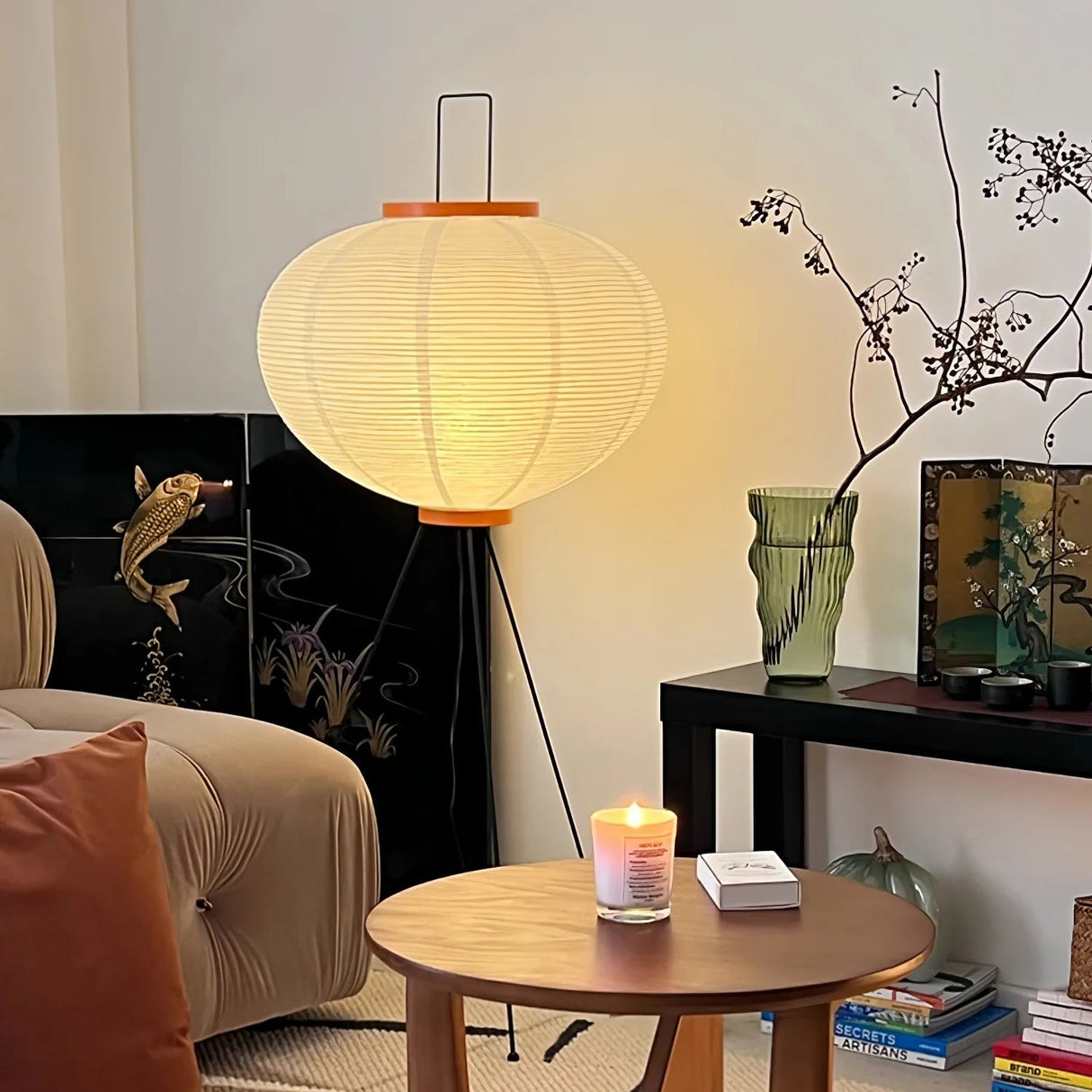 SereniLum Reispapier Stehlampe | Minimalistisches Design | Warmweißes LED-Licht | Nachhaltige Deko für Zuhause