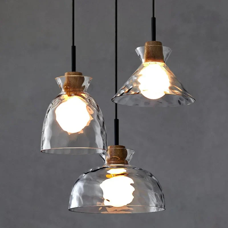 RippleWood Glas Pendelleuchte mit Holz | Modernes Design | Elegante Hängelampe | Nachhaltige Beleuchtung