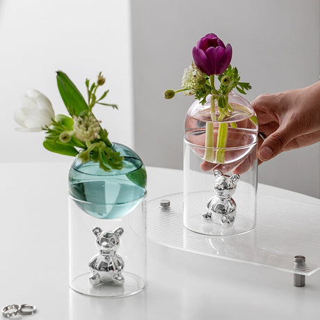 CosmoBear Glasvase | Galaktisches Design | Dekorative Vase | Bärförmige Glasvase für Blumen und Dekoration