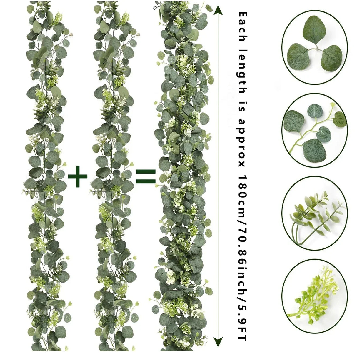 EucaGreen™ Eukalyptus Girlande 2er Set | Kunstpflanzen Deko | Ideal für Hochzeit, Tischdeko & Wanddekoration