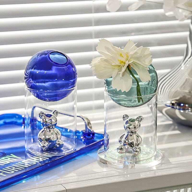 CosmoBear Glasvase | Galaktisches Design | Dekorative Vase | Bärförmige Glasvase für Blumen und Dekoration