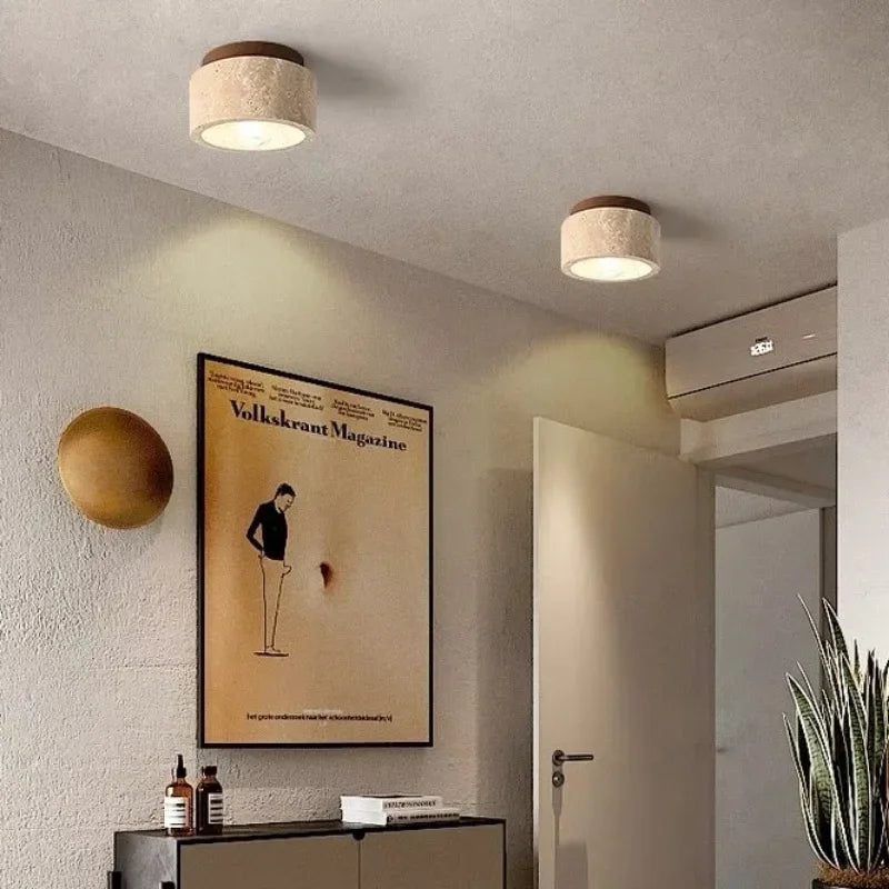 StoneGlow Travertin Hängelampe | Eingebautes Design | Elegante Beleuchtung für Flur und Treppen