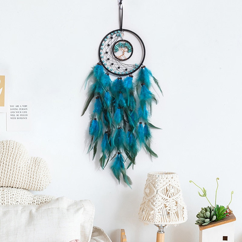 DreamTree Kristall-Traumfänger mit Lebensbaum | Boho-Dekoration | Handgefertigt | Spirituelles Wohnaccessoire