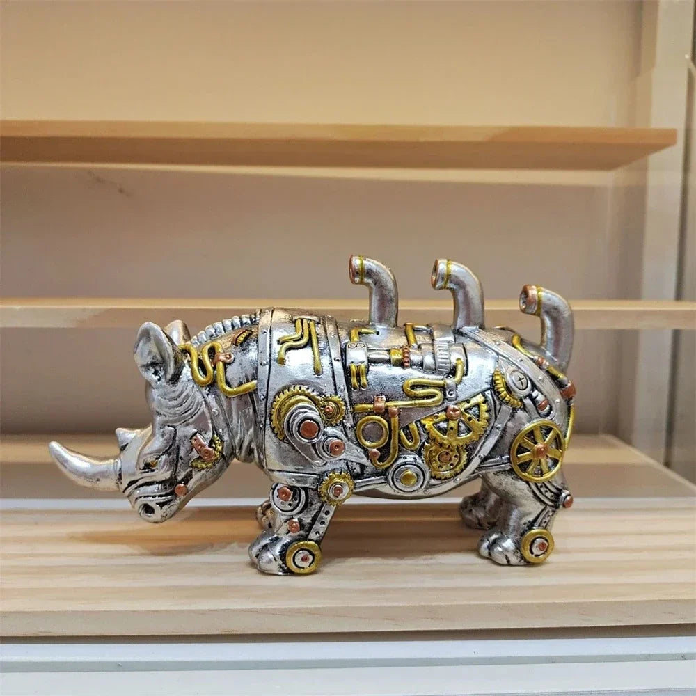 GearMorph Steampunk Tierfigur aus Harz | Industriestil Tischdeko | Mechanischer Drache, Elefant & Schnecke | Kunstvolle Deko für Zuhause
