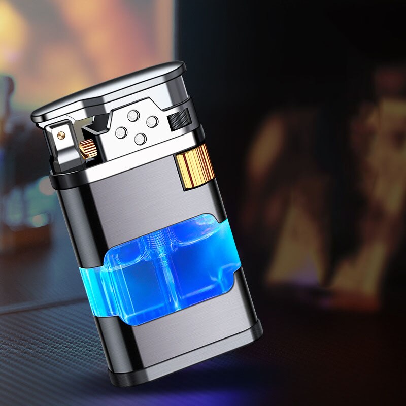 Flamora Metall Gasfeuerzeug | Winddichtes Blau-Flamme Design | Nachfüllbar | Elegantes Accessoire
