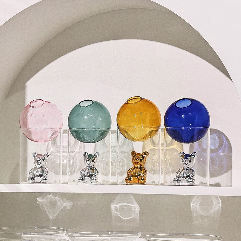CosmoBear Glasvase | Galaktisches Design | Dekorative Vase | Bärförmige Glasvase für Blumen und Dekoration