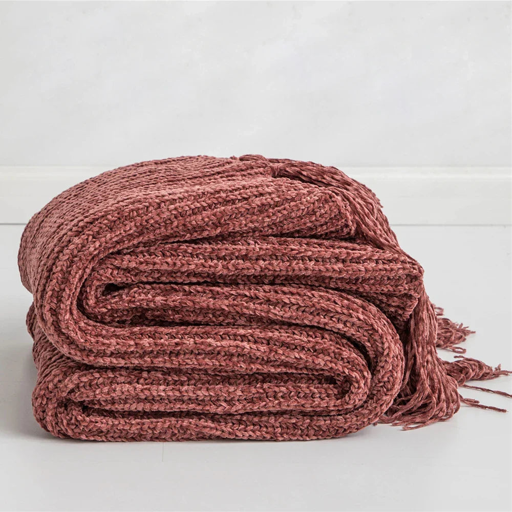 HeartKnit Kuscheldecke aus Chenille | Strickdesign | Für Bett & Sofa | Weich & Gemütlich
