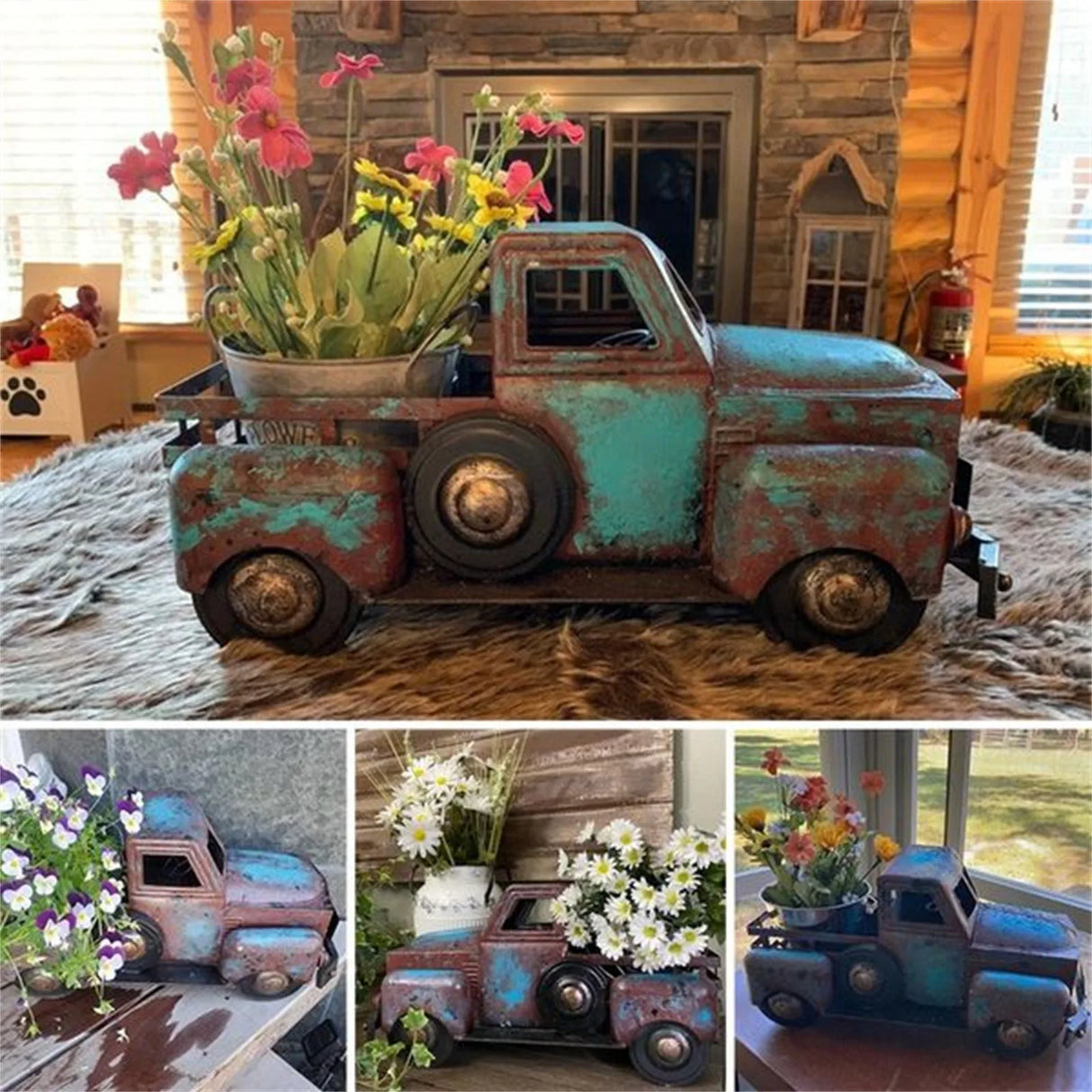 RustyTruck Vintage Pflanztopf | Nostalgischer Retro-Truck | Dekoratives Pflanzgefäß | Rustikales Gartendekor