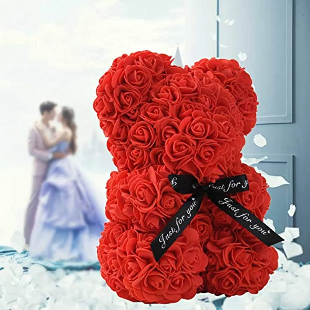 RoseTeddy Rosenbär 25 cm | Künstliche Schaumstoff-Rosen | Perfektes Valentinstagsgeschenk & Party-Dekoration