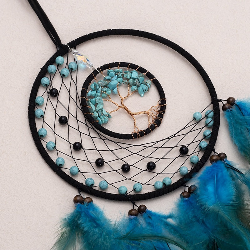 DreamTree Kristall-Traumfänger mit Lebensbaum | Boho-Dekoration | Handgefertigt | Spirituelles Wohnaccessoire