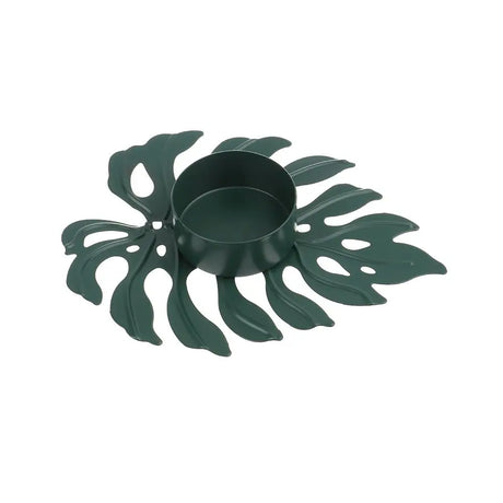 LumiLeaf Monstera Kerzenhalter aus Eisen | Gold & Grün | Tropisches Design | Wohn- und Tischdeko